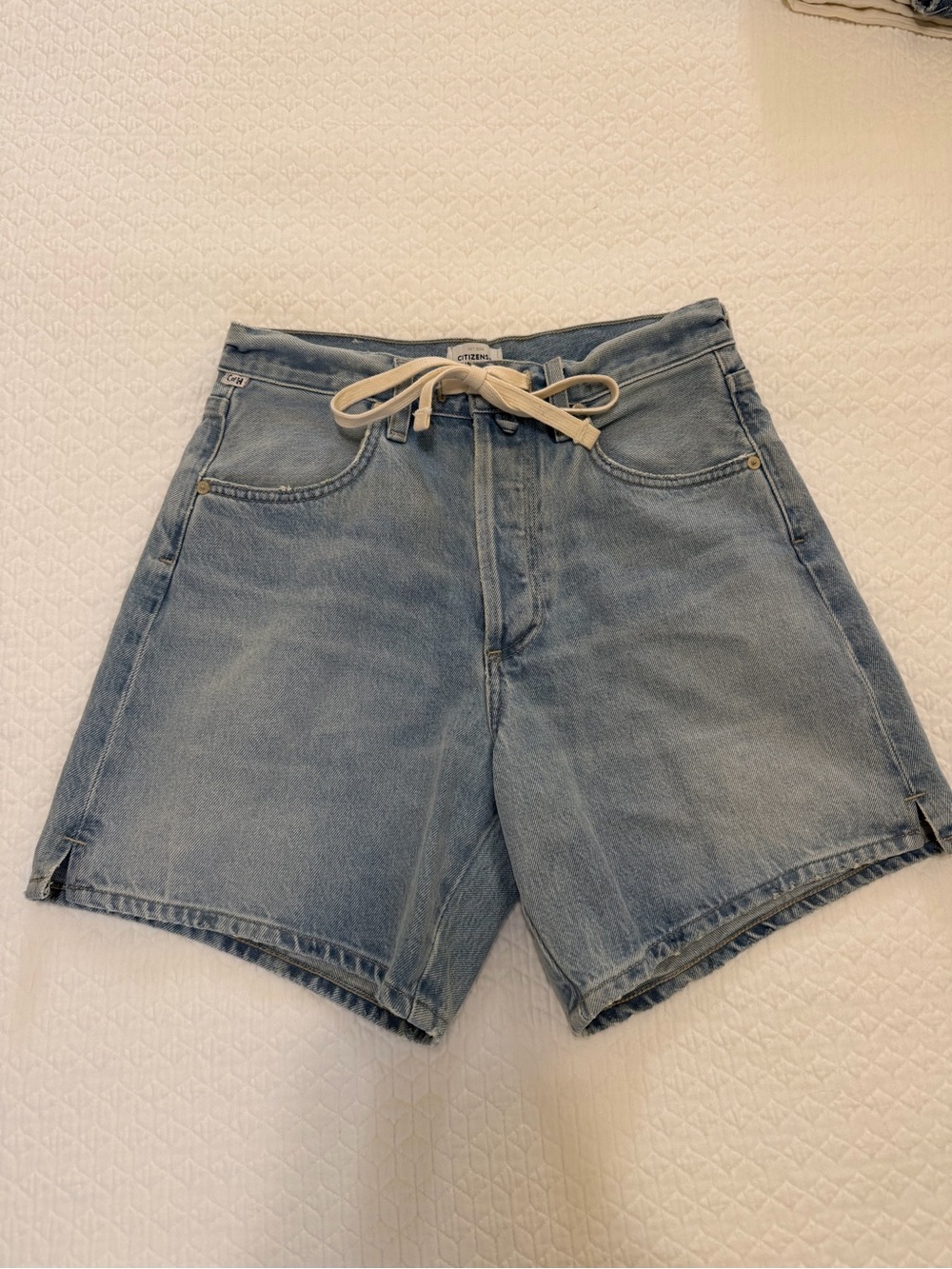 Citizens Of Humanity Light Blue Denim Shorts with Cream Drawstring
